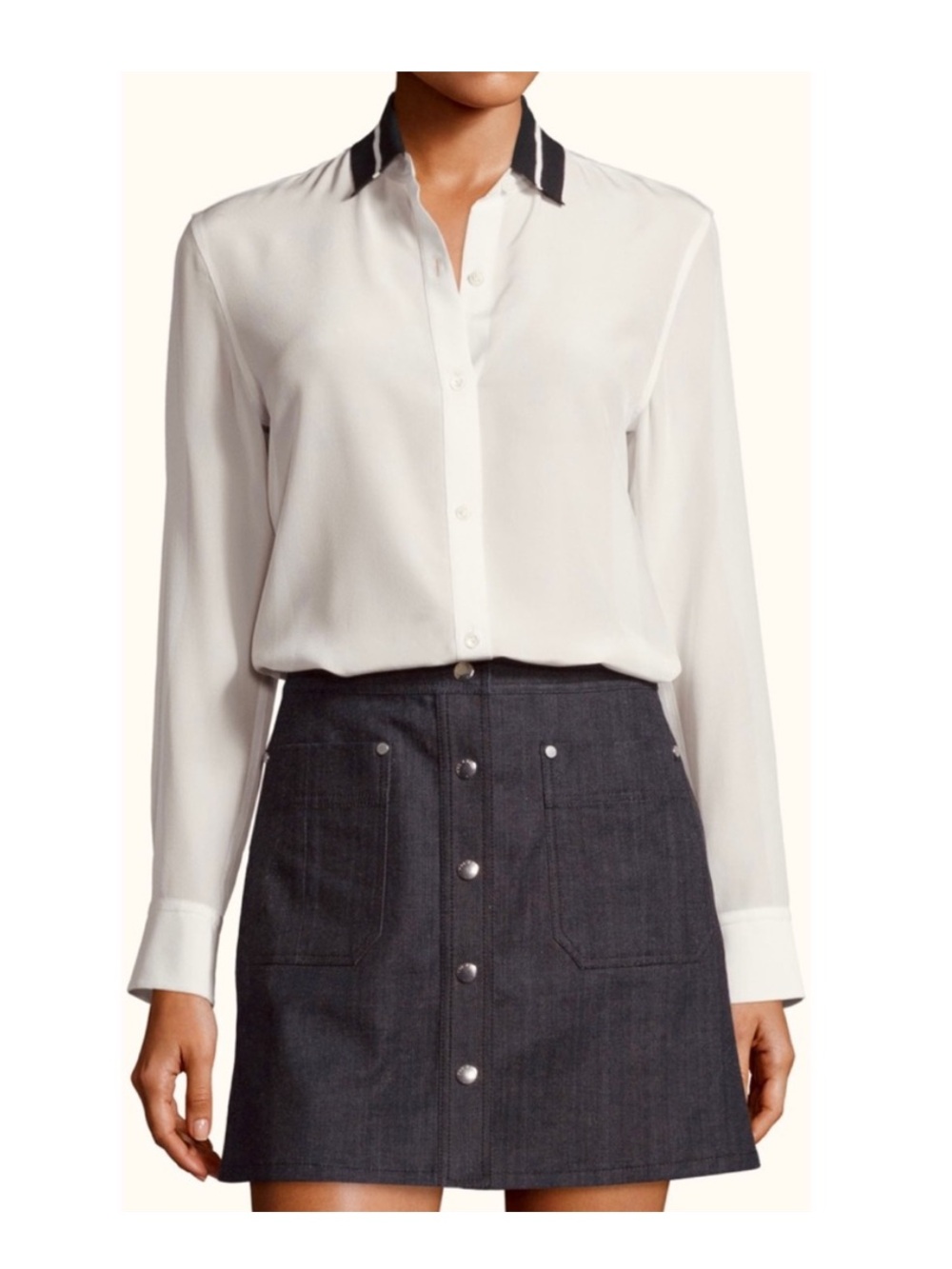 Rag & Bone Nico Long Sleeve Tipped 100% Silk Button Down Blouse XXS